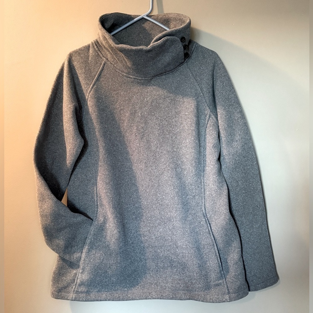 Eastern Mountain Sports Women's Sz L Warm Gray Long Sleeve High Cowl Button Neck